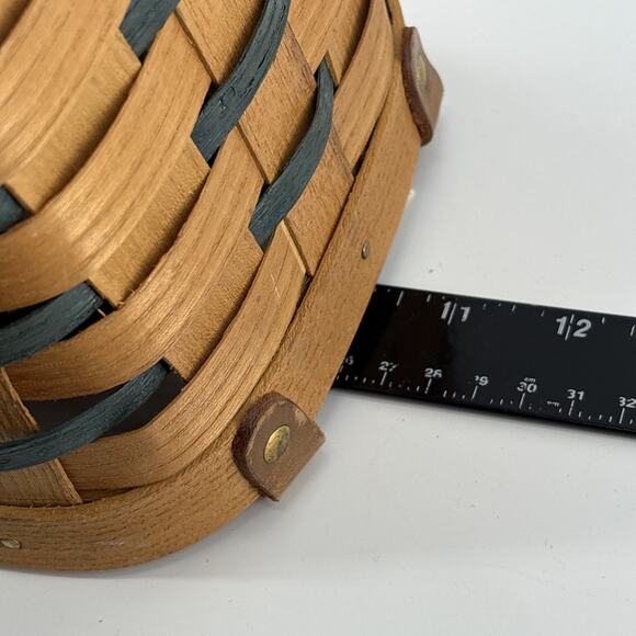 Peterboro Woven Basket Braided Leather Handles. 10.5" Wide Braided Green VTG - Picture 5 of 10